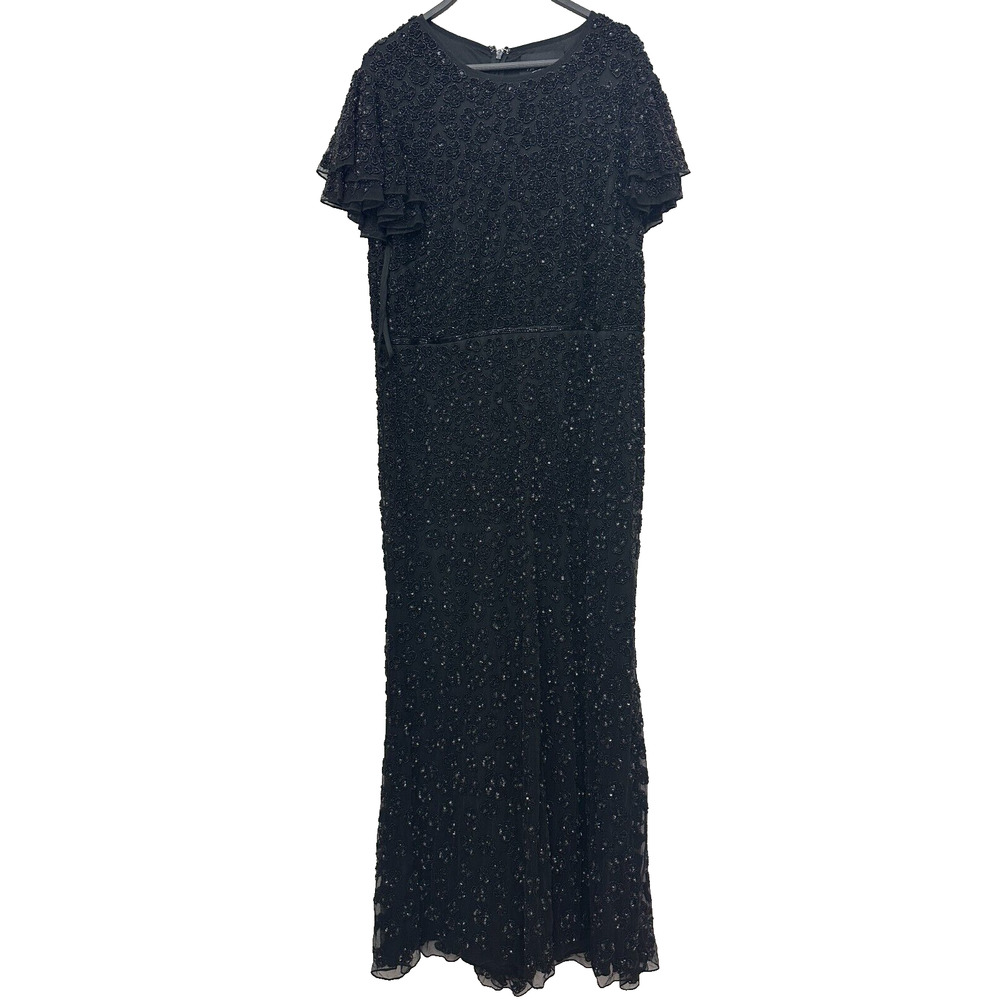 Mac Duggal Black Beaded Butterfly Sleeve Gown Size Size 16
